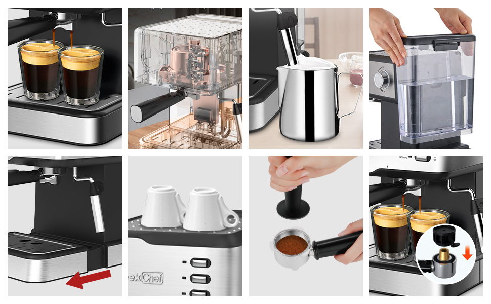 dropship Geek Chef Espresso Machine;  Espresso and Cappuccino latte Maker 20 Bar Pump Coffee Machine Compatible with ESE POD capsules filter;  950W;  1.5L Water Tank(Banned selling Amazon)