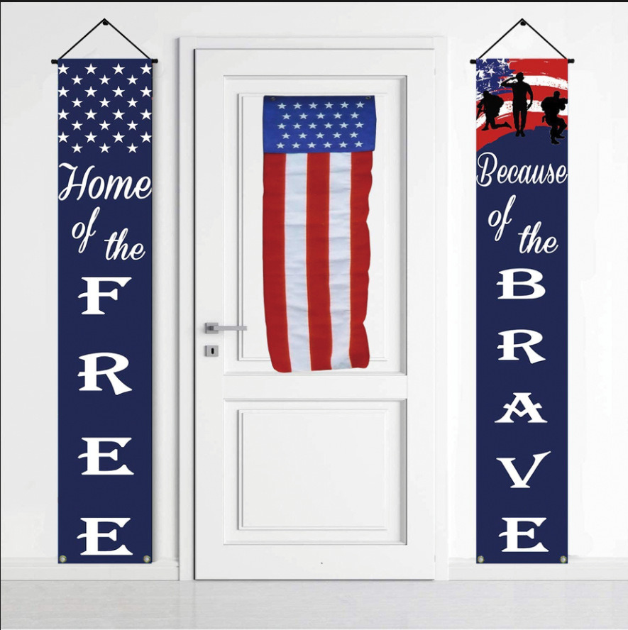 dropship 1set/2pcs; American Flag Patriotic Soldier Porch Sign Banners; Patriotic Decoration For Memorial Day-4th Of July; Independence Day Veterans Day Labor Day Hanging Banner For Garden Yard