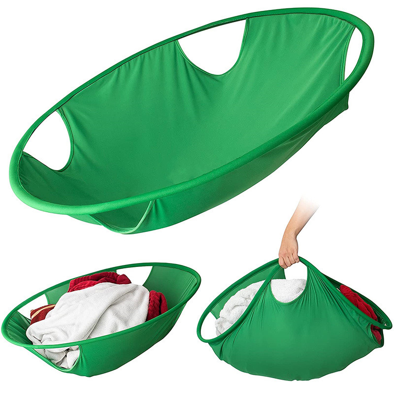 dropship 1pc 21in/26in Laundry Hamper Basket Foldable Hamper Oval Tub Green Cloth Storage Baskets Home Dryer Helper Clothes Carrier Organizer