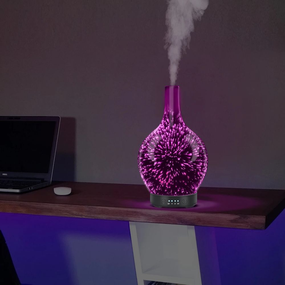dropship 3D Fireworks Glass Vase Humidifier with 7 Color Led Night Light Aroma Essential Oil Diffuser Cool Mist Maker for Home Office