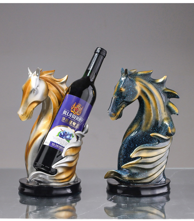 dropship NORTHEUINS Resin Horse Head Wine Rack Figurines Interior Bottle Holder Storage Ornaments Home Living Room Tabletop Decorations