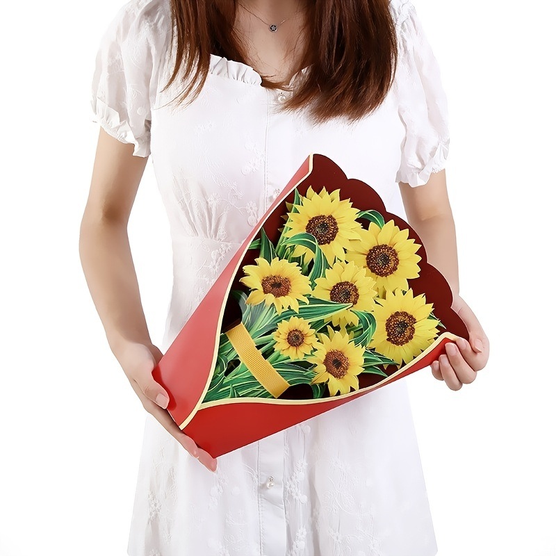 dropship 3D Pop Up Flower Bouquet Paper Flowers Cards; Forever Flower Bouquet Birthday Gift Greeting Cards With Note Card And Envelope For Women Girls Wife Mom Lovers Friend