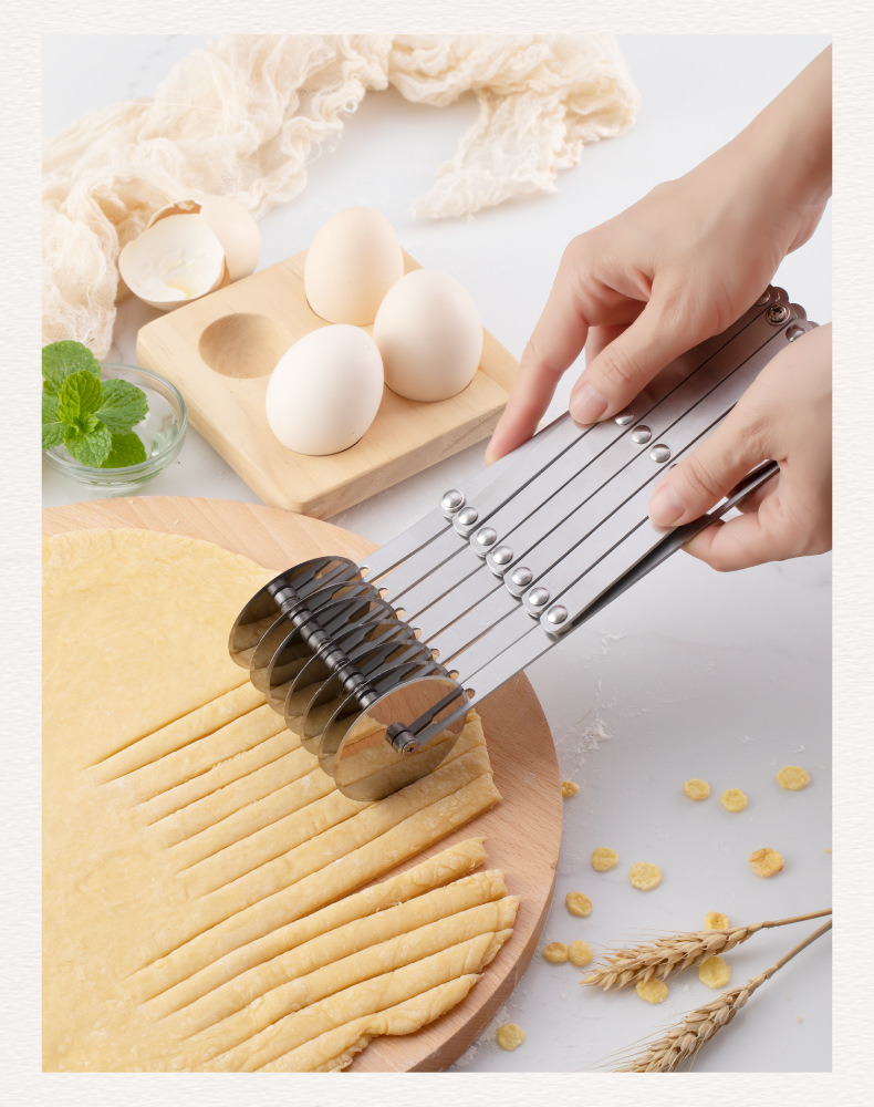 dropship 1pc Stainless Steel Fritters Cut Retractable Multi-wheel Noodle Cutter Roller Knife Pizza Knife Commercial Noodle Cutter Noodle Cutter