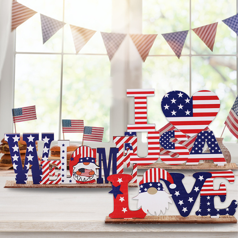 dropship 1pc 4th Of July Wooden Ornament; Independence Day I Love USA Wooden Alphabet Ornament; Holiday Decoration For Bedroom Living Room Tiered Tray Ornament; Holiday Accessories