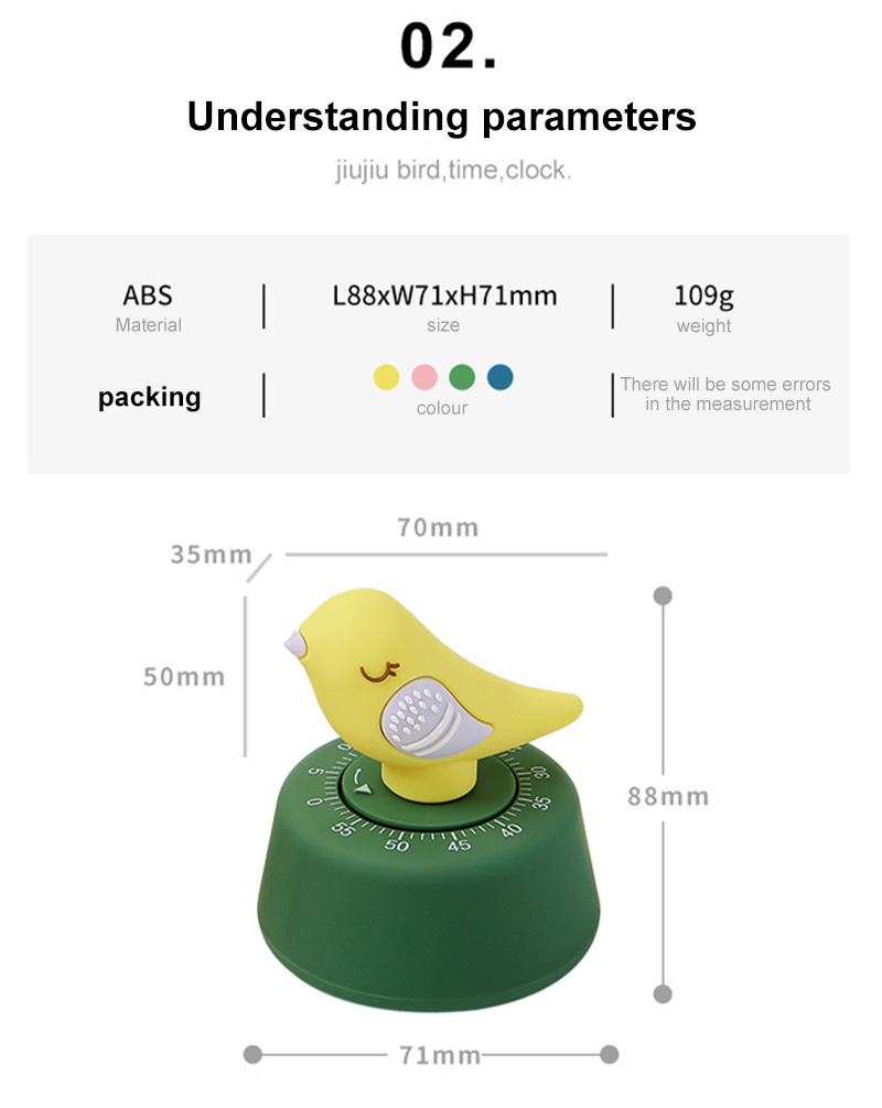dropship Bird Timer Reminder Countdown Stopwatch Alarm 60 Minute Kitchen Cooking Learning Timers Mechanical Wind-up Counter Alarm Clocks