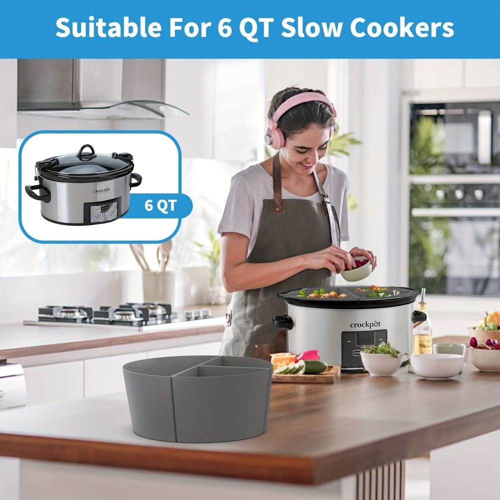 dropship 1pc Slow Cooker Divider Liner Fit 6 QT Crockpot; Reusable & Leakproof Silicone Crockpot Divider; Dishwasher Safe Cooking Liner For 6 Quart Pot