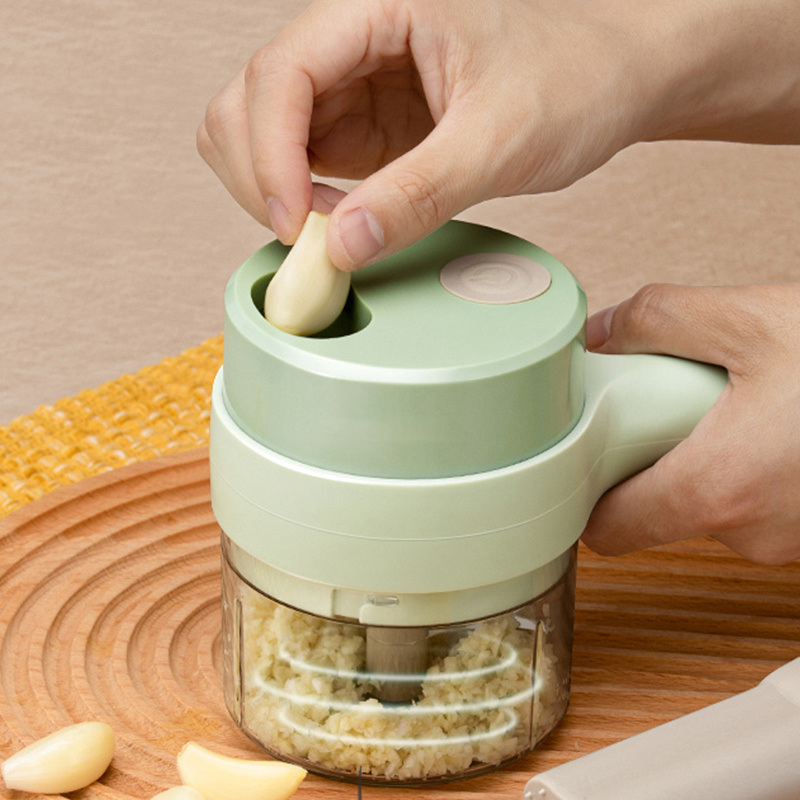 dropship 4 In 1 Vegetable Chopper Handheld Electric Vegetable Cutter Set Portable Wireless Garlic Mud Masher Garlic Press And Slicer Set Multifunctional Electric Mini Food Processor