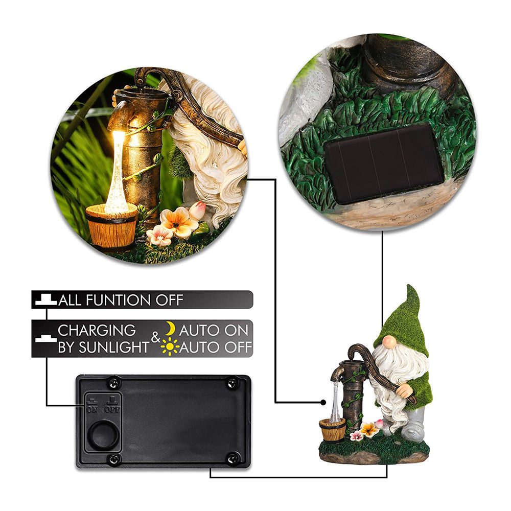 dropship Cartoon Gnome Dwarf Statue Garden Lighting Waterproof Resin Figurines Solar Light Outdoor Lawn Courtyard Night Decorative Lamp