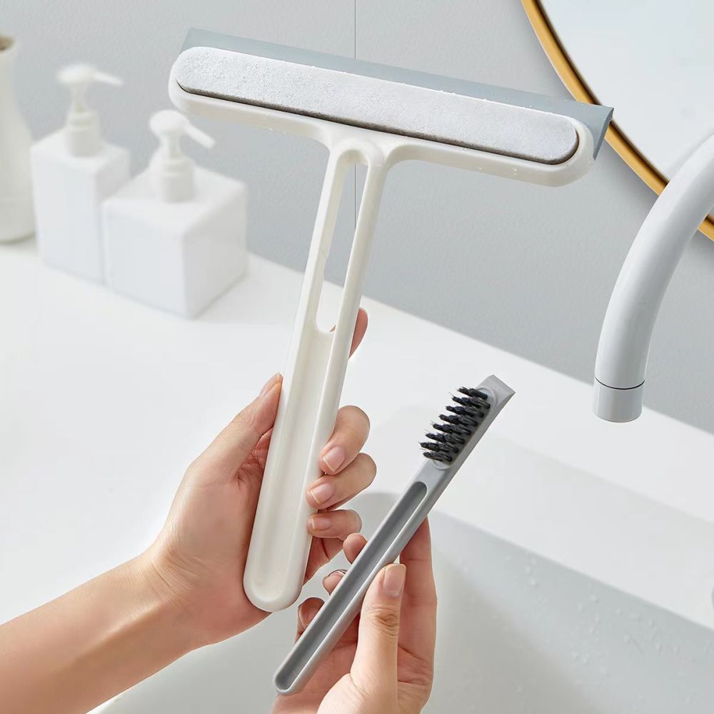 dropship 1pc/2pcs 3-in-1 Multi-Purpose Glass Cleaning Brush With Handle, Magic Window Cleaning Brush, Squeegee For Window, Glass, Shower Door, Car Windshield, Heavy Duty Window Scrubber, Blue, White