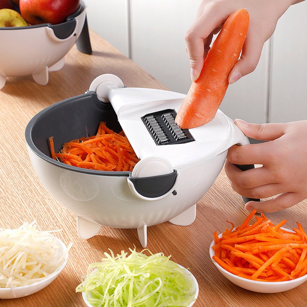 dropship 9 In 1 Multi-function Vegetable Cutting Artifact; Household Potato Shredding Machine; Manual Kitchen Artifact; Cutting Vegetable Draining