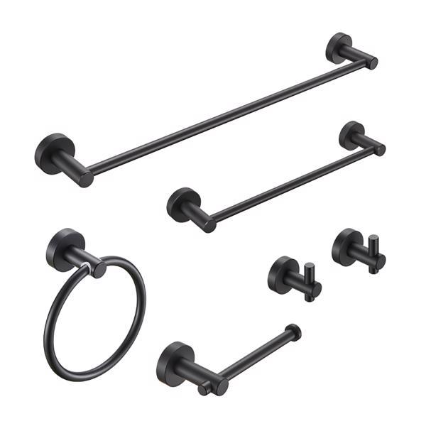 dropship Bathroom Hardware Set; Thicken Space Aluminum 6 PCS Towel bar Set- Matte Black 24 Inches Wall Mounted