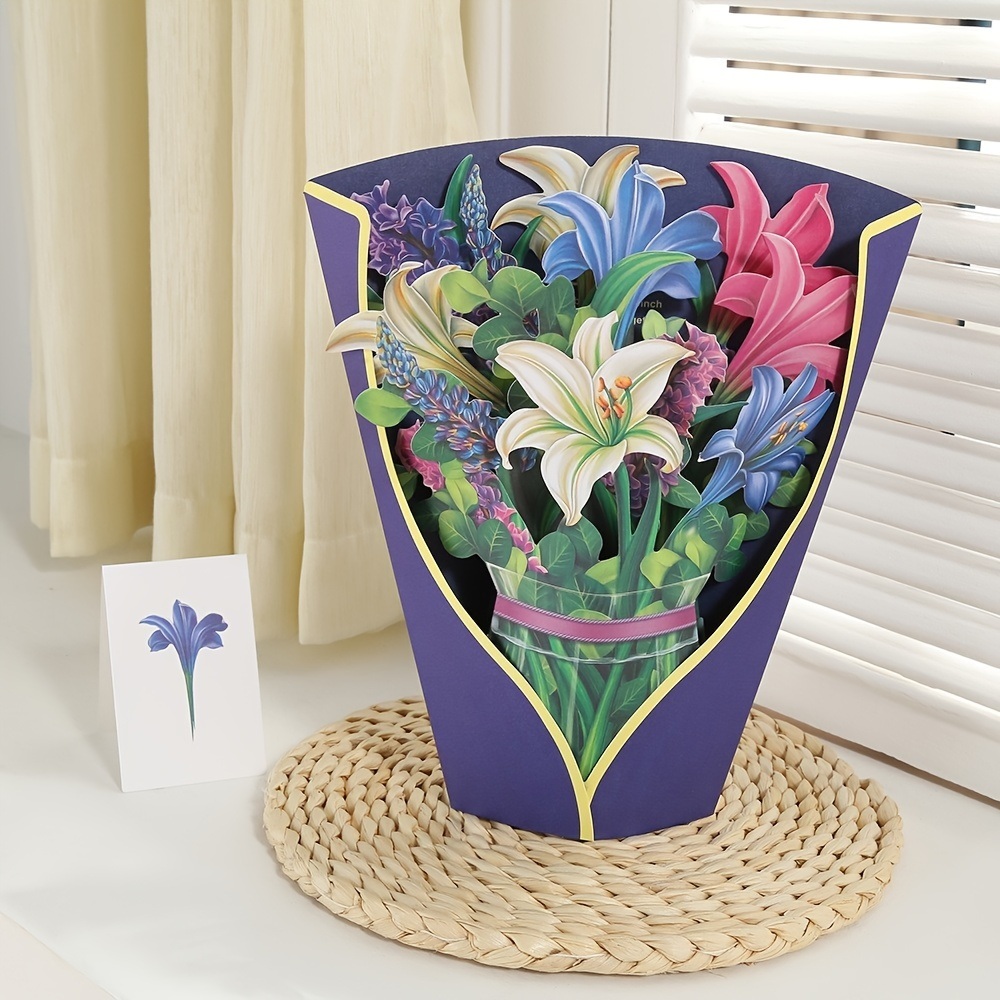 dropship 3D Pop Up Flower Bouquet Paper Flowers Cards; Forever Flower Bouquet Birthday Gift Greeting Cards With Note Card And Envelope For Women Girls Wife Mom Lovers Friend