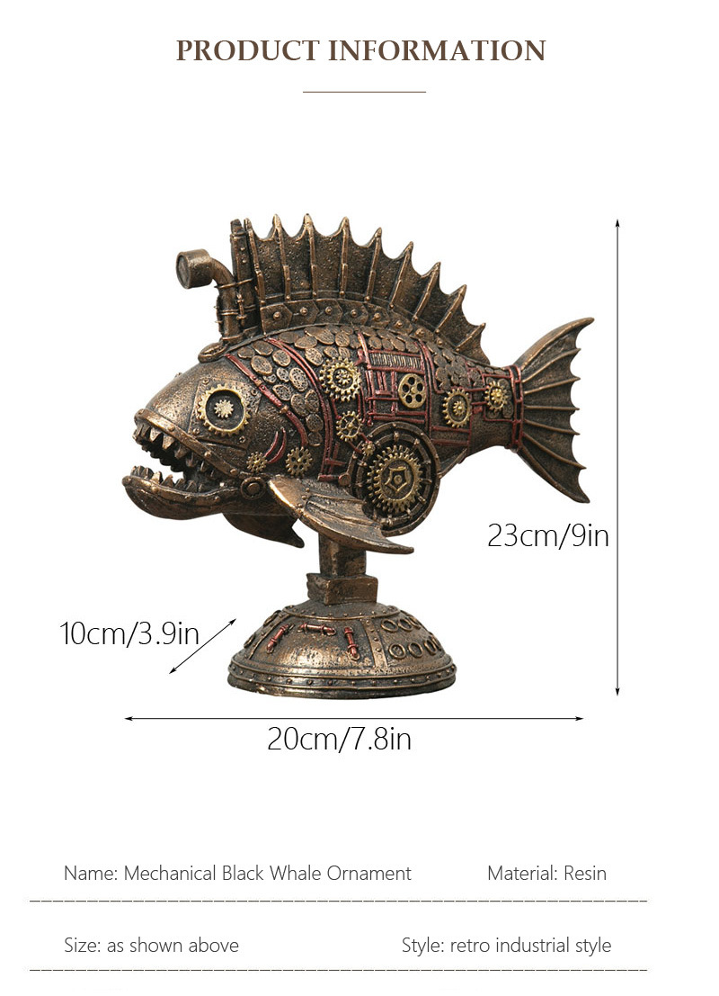 dropship NORTHEUINS Resin Retro Steampunk Blackfish Figurines Black Whale Classic American Craft Home Living Room Office Decor Accessorie