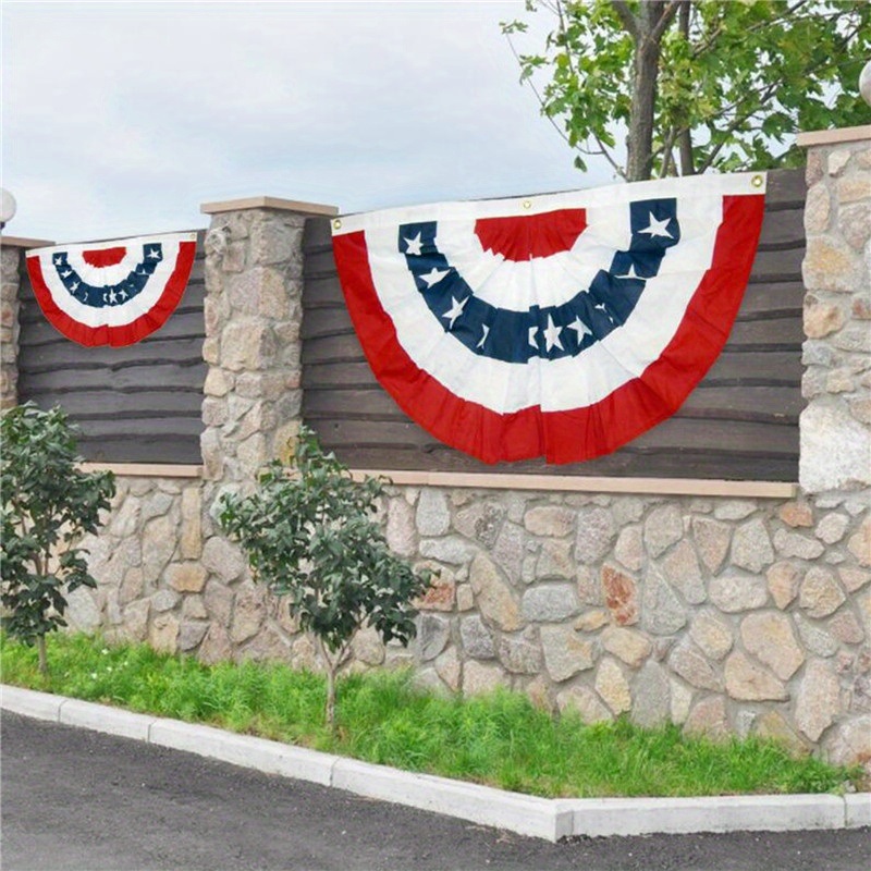 dropship 1pc Printed Stripes Stars USA Pleated Fan Bunting Half Banner Flag For July 4th Independence Day Decoration USA Pleated Fan Flag