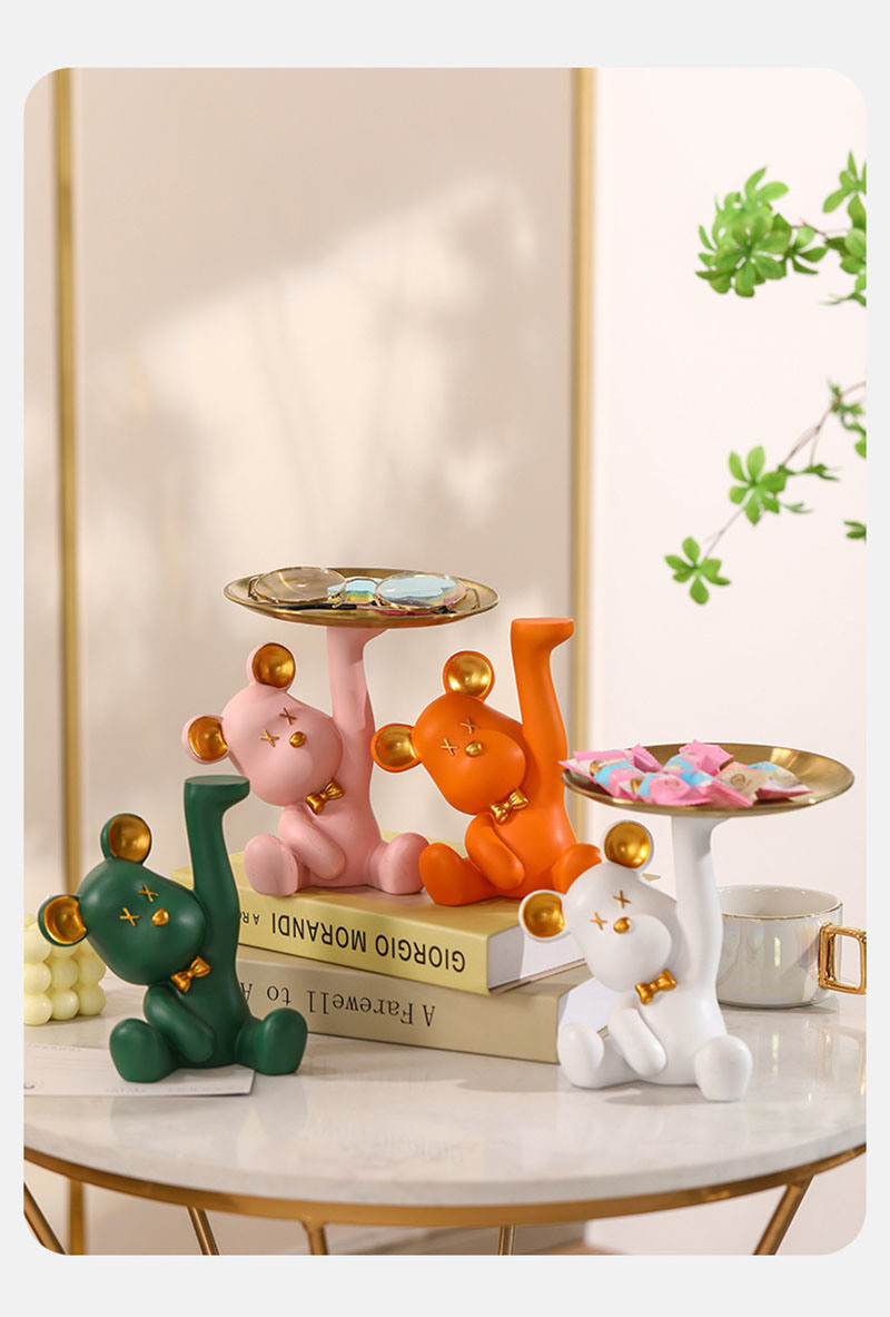 dropship NORTHEUINS Resin Bear Empty Pocket House Entry Decoration Tray Keys Receiver Storage Figurines for Interior Home Object Statues