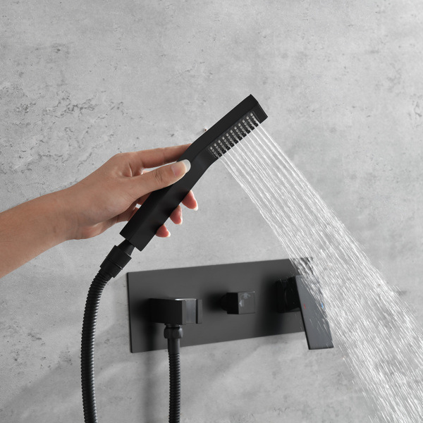 dropship Brass Matte Black Shower Faucet Set Shower System 10 Inch Rainfall Shower Head with Handheld Sprayer Bathroom Luxury Rain Mixer Combo
