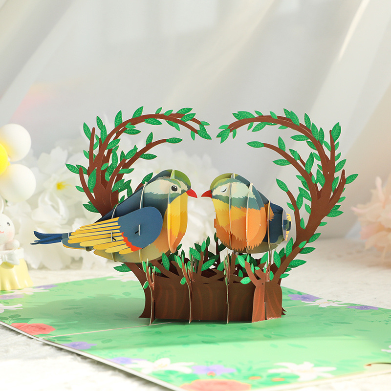dropship 1pc New 3D Creative Three-dimensional Valentine's Day Greeting Card; Thank You Blessing Message Card; Exquisite High-end Handmade Love Bird Laser Hollow Engraving Card