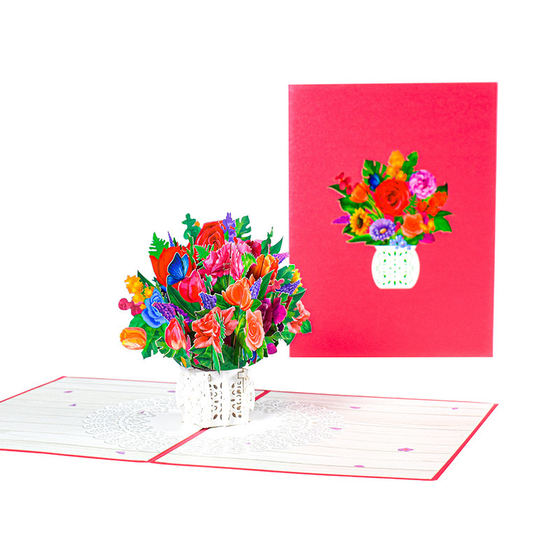 dropship 1pc 3D Pop Up Bouquet Flowers Card Greeting Card Handmade Gift For Mother's Day; Father's Day; Anniversary; Birthday; Valentine's Day; Includes Envelope And Note Tag