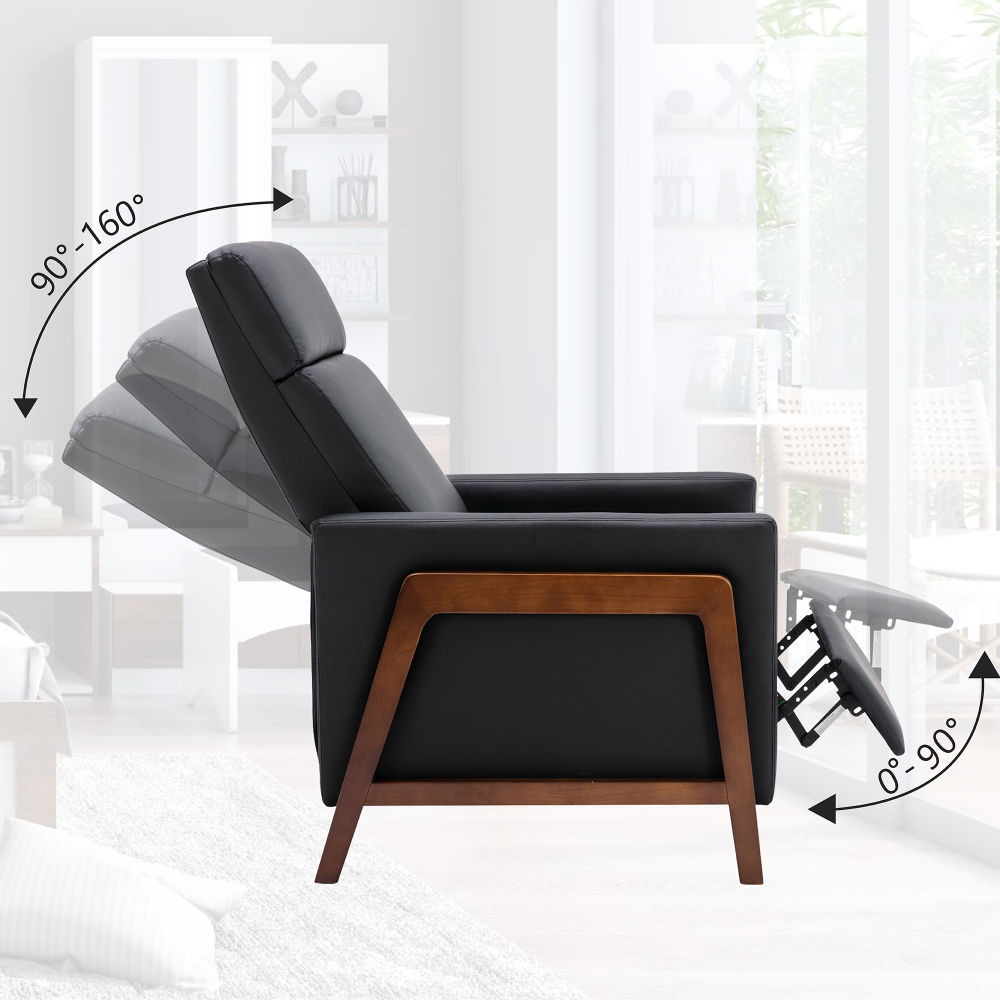 dropship Wood-Framed PU Leather Recliner Chair Adjustable Home Theater Seating with Thick Seat Cushion and Backrest Modern Living Room Recliners, Black(Old SKU:PP289527AAB)
