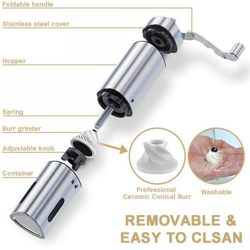 dropship Portable Home Manual Coffee Grinder Stainless Steel with Ceramic Burr Bean Mill