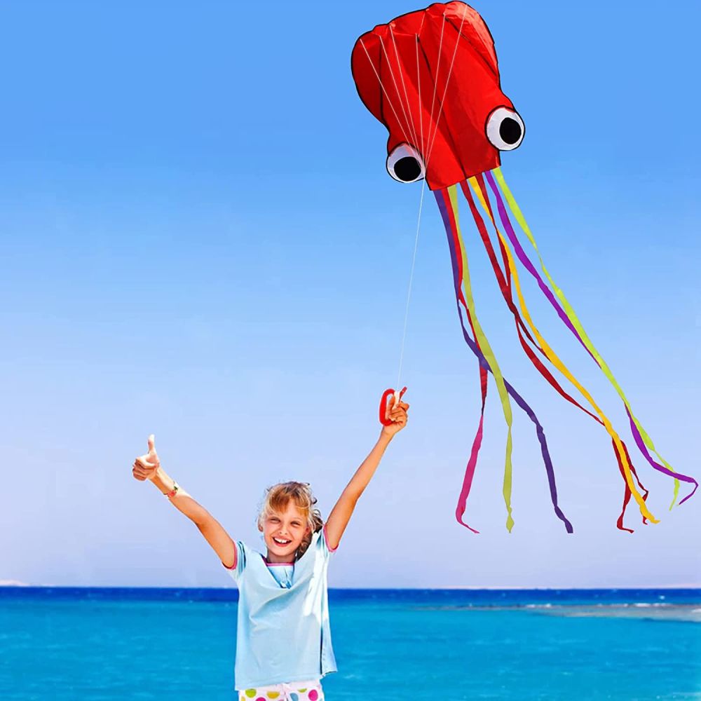 dropship 1pc Large Soft Octopus Easy Flyer Kite With 328ft Rope, 31*157 Inches Kite For For Kids Children Adult Beach Park