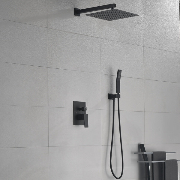 dropship Matte Black Shower Set System Bathroom Luxury Rain Mixer Shower Combo