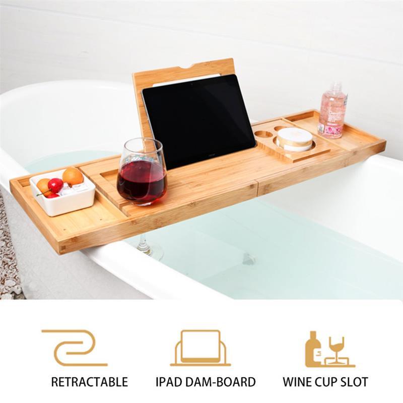 dropship Bathtub Serving Tray Bamboo Bath Bridge Useful Storage Rack Shelf Telescopic Tablet Holder For Bathroom Home Bathtub Rack