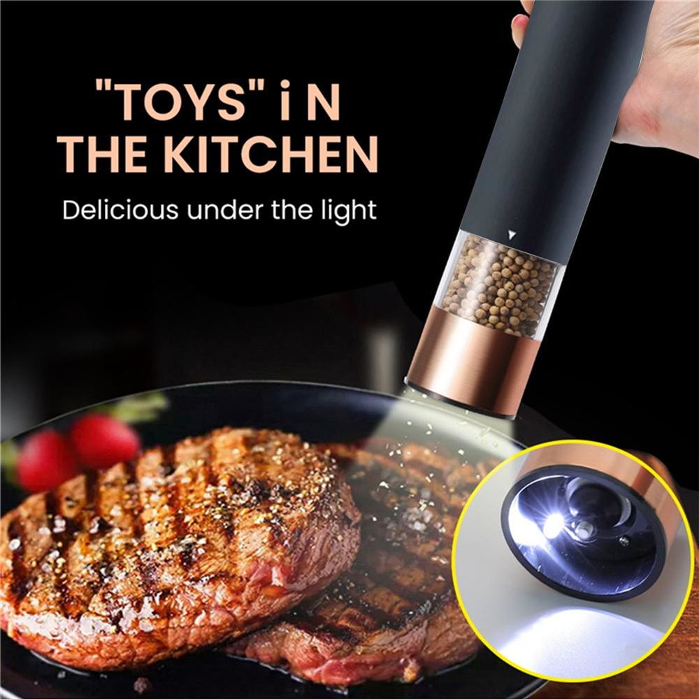 dropship 1PCS Electric Grinder Built In Light Adjustable Grind Size Stainless Steel Mill For Salt Pepper Spices Kitchen Tools