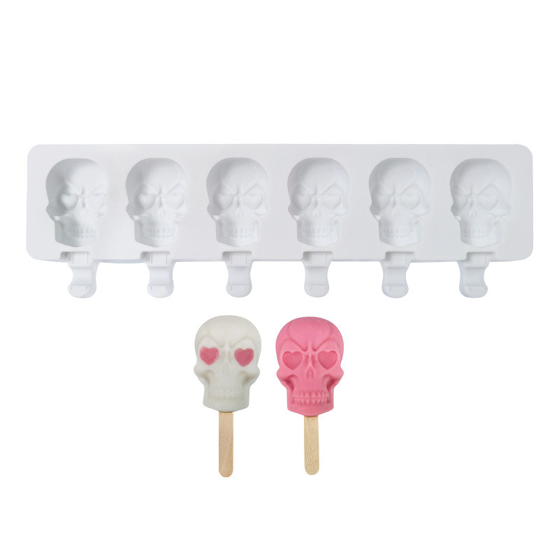 dropship 1pc 6 Skull Ice Cream Silicone Mold; Ice Mold 14.2*4.37inch