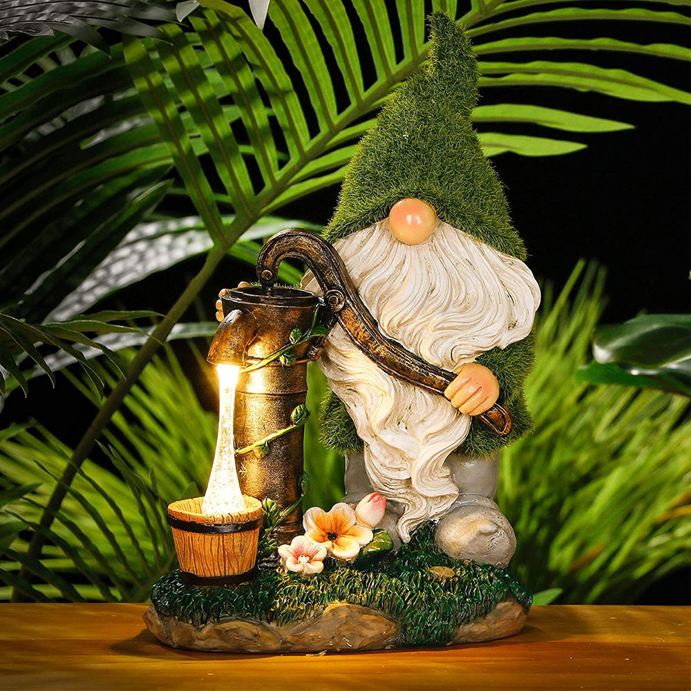 dropship Cartoon Gnome Dwarf Statue Garden Lighting Waterproof Resin Figurines Solar Light Outdoor Lawn Courtyard Night Decorative Lamp