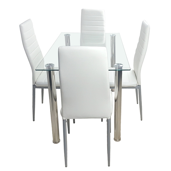 dropship 4pcs backrest cushion horizontal sewing decoration PU leather dining chair round tube white cushion gray leg N201( Replace encoding 13029116)
