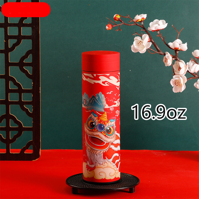 dropship 1pc Chinese Style Warm Cup Water Cup; 304 Stainless Steel Water Cup; Vacuum Cup; Chinese Style Cartoon Animal Crane Fish Lion 16.9oz