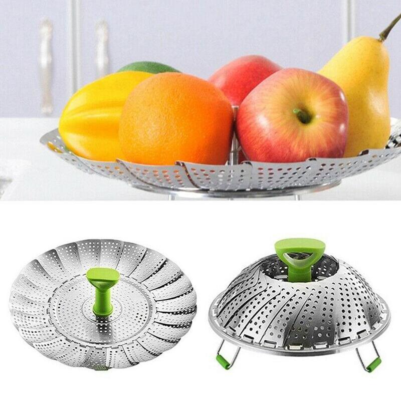 dropship Steel Folding Steamer Basket Steel Fish Steamed Steamer Vegetable Steamer Telescopic V0B3