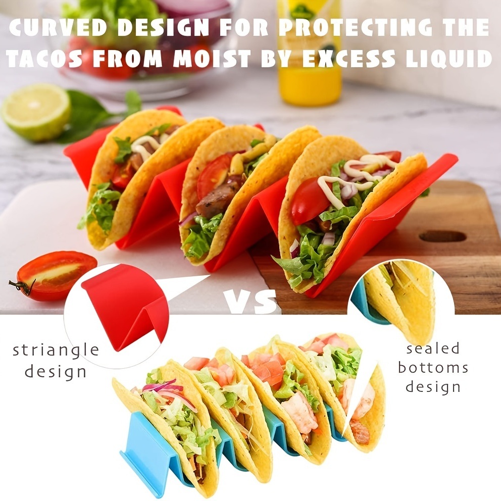 dropship 1pc/6pcs Colorful Taco Holder Stands - Premium Large Taco Tray Plates Holds Up To 3 Or 2 Tacos Each, PP Health Material Very Hard And Sturdy, Dishwasher & Microwave Safe