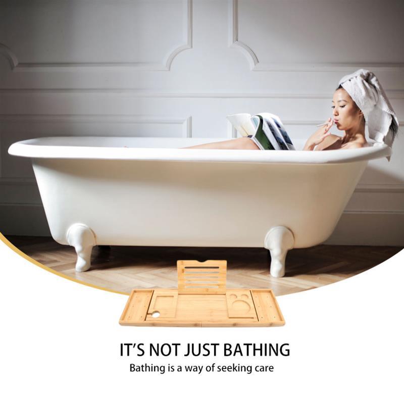 dropship Bathtub Serving Tray Bamboo Bath Bridge Useful Storage Rack Shelf Telescopic Tablet Holder For Bathroom Home Bathtub Rack