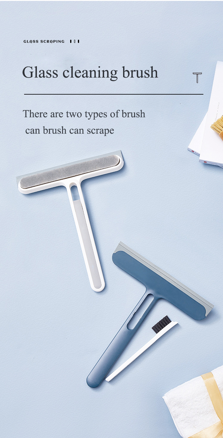 dropship 1pc/2pcs 3-in-1 Multi-Purpose Glass Cleaning Brush With Handle, Magic Window Cleaning Brush, Squeegee For Window, Glass, Shower Door, Car Windshield, Heavy Duty Window Scrubber, Blue, White