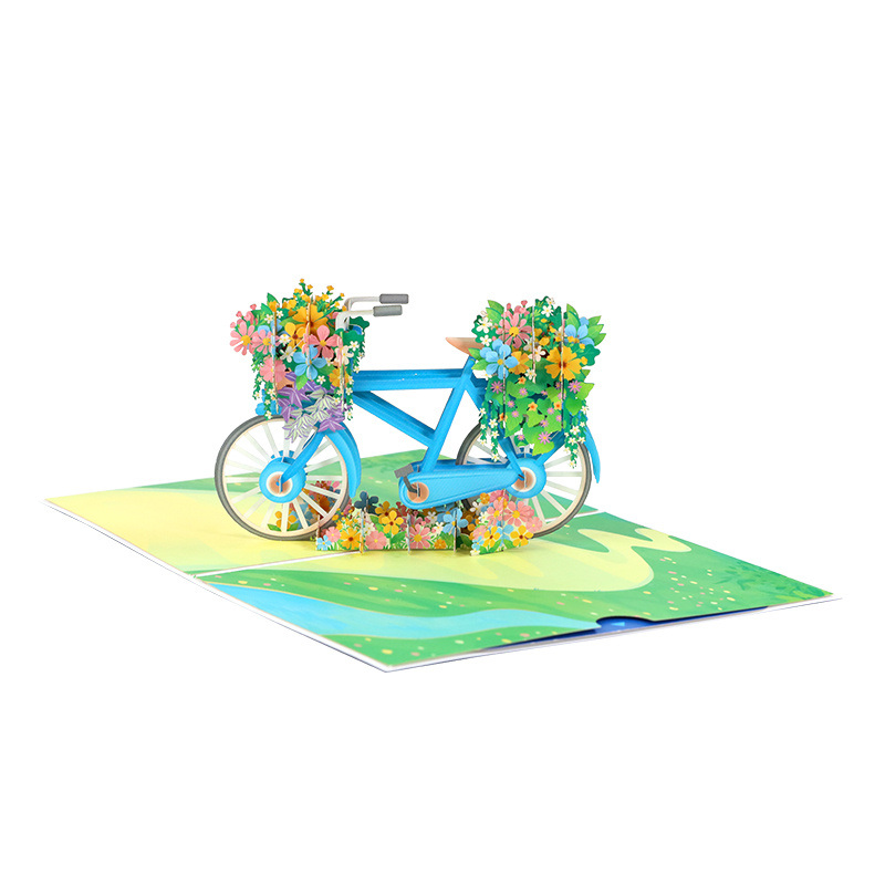 dropship 1pc Flower Bicycle Pop Up Card; 3D Spring Flower Bike Greeting Card For Anniversary; Mothers Day; Valentines Day; Thinking Of You; Thank You; Wedding; Sympathy