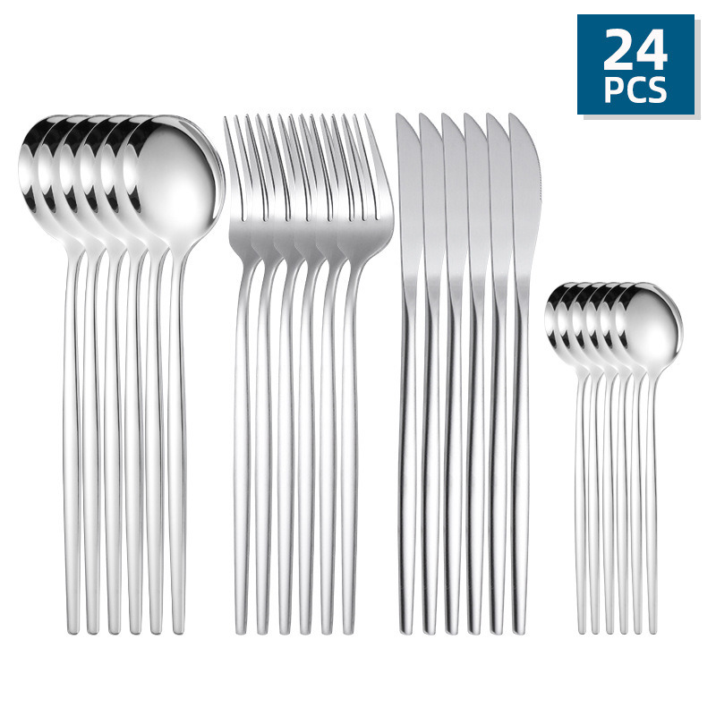 dropship 24pcs/Set Stainless Steel Cutlery; Portuguese Cutlery Spoon; Western Cutlery Set