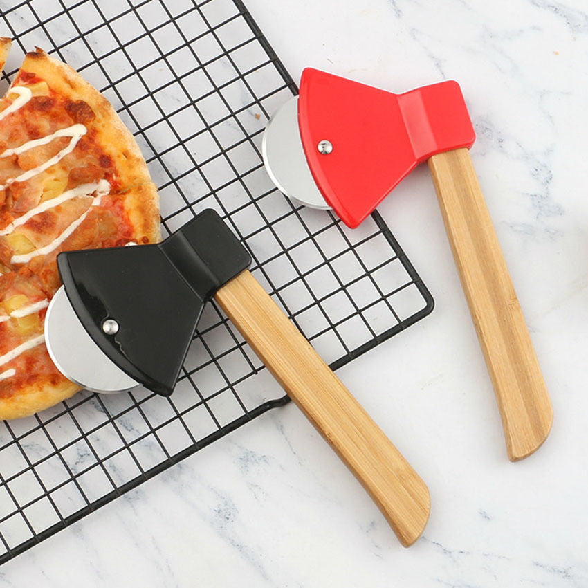 dropship 1pc Pizza Hob; Axe Bamboo Handle Cutter; Kitchen Gadgets; Creative Pizza Knife; Baking Cutter; Random Color