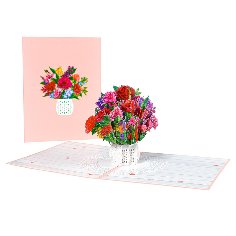 dropship 1pc 3D Pop Up Bouquet Flowers Card Greeting Card Handmade Gift For Mother's Day; Father's Day; Anniversary; Birthday; Valentine's Day; Includes Envelope And Note Tag
