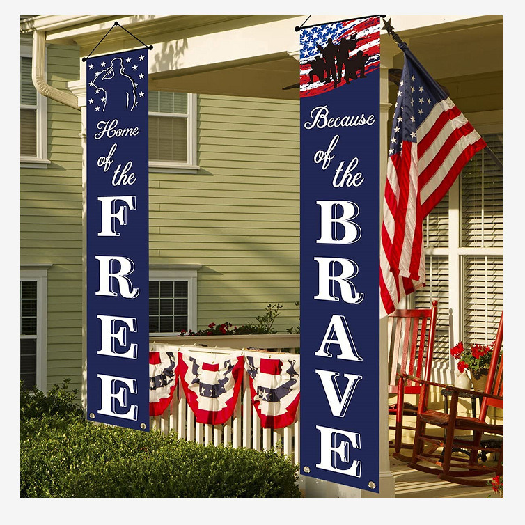 dropship 1set/2pcs; American Flag Patriotic Soldier Porch Sign Banners; Patriotic Decoration For Memorial Day-4th Of July; Independence Day Veterans Day Labor Day Hanging Banner For Garden Yard