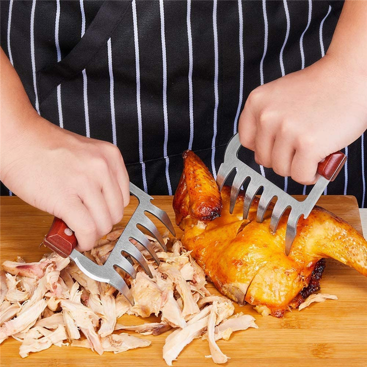 dropship LMETJMA Bear Claws Stainless Steel BBQ Meat Shredder Claws with Wooden Handle Bottle Opener Turkey Chicken Claws KC0423