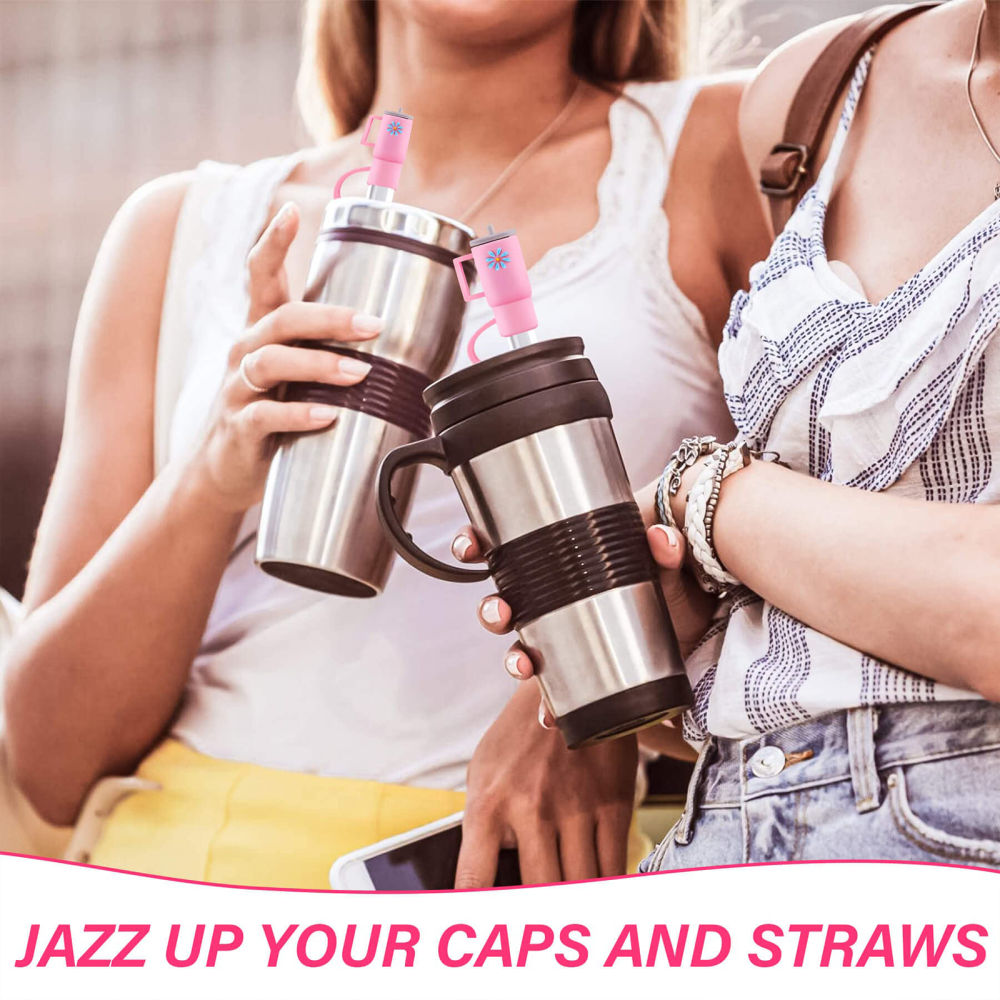 dropship 4Pcs Cartoon Silicone Straw Stopper Cap Fit With Stanley Cup Tools Drinking Dust Cap Splash Proof Plugs It Glass Cup Decoration