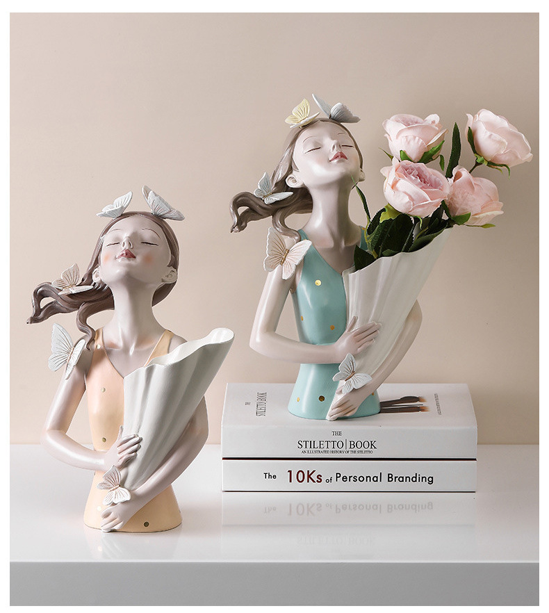 dropship Modern Decorative Artificial Flower Vase Butterfly Girl Sculptures Interior Home Resin Ornaments Household Decoration Vases Hot
