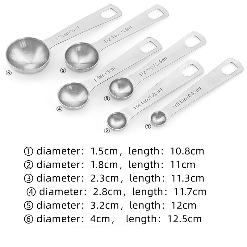 dropship Stainless Steel Measuring Spoons; 6pcs Seasoning Measuring Spoons Thicken 1.2mm