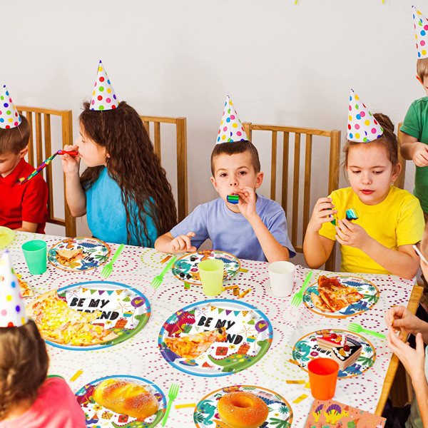 dropship Dinosaur Plates Disposable Paper Plate Party Supplies Pack Birthday Dinnerware Serves 16 for Boy Kids Perfect Tableware Includes Plates; Napkins; Forks 68PCS