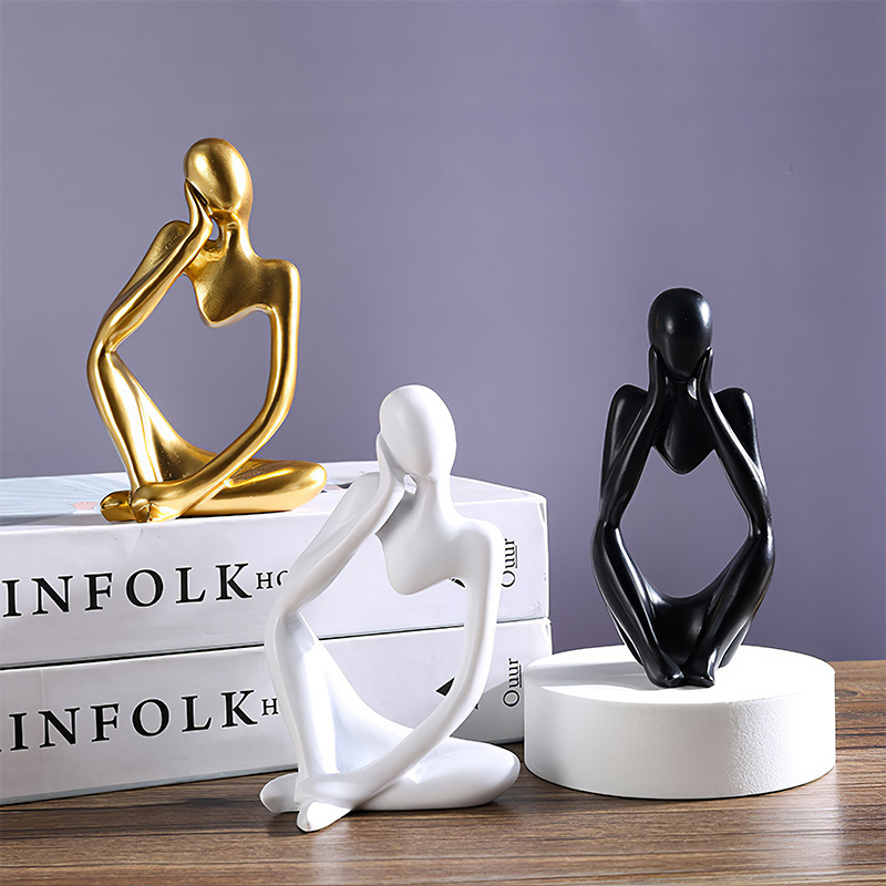 dropship 3pcs Abstract Villain Decorative Ornaments; Handmade Resin Handicrafts; Thinker Resin Statue Set