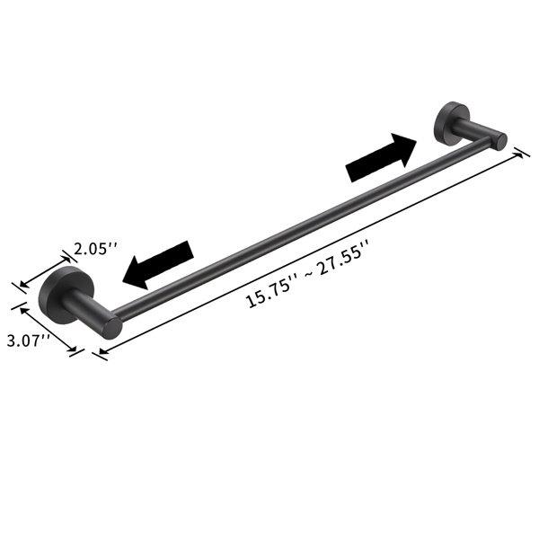 dropship Bathroom Hardware Set; Thicken Space Aluminum 3 PCS Towel bar Set- Matte Black 16-27 Inches Adjustable Bathroom Accessories Set