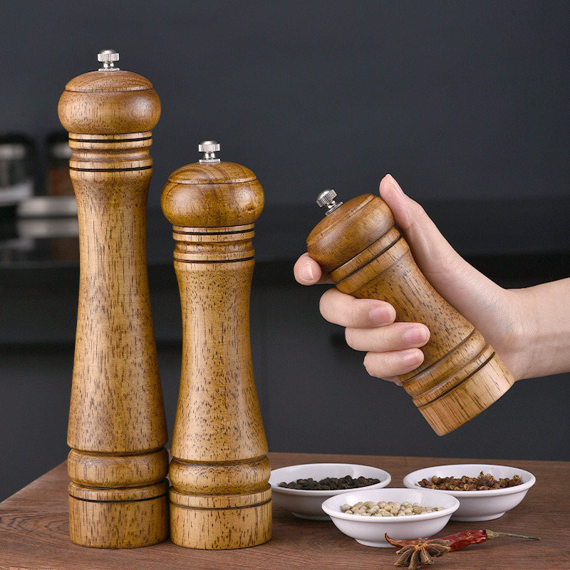 dropship Wooden Grinder Pepper Mill Manual Pepper Ceramic Core Pepper Sea Salt Seasoning Bottle Base Set Kitchen Tools