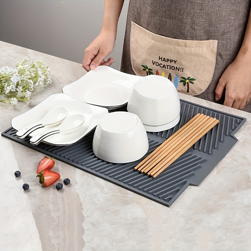dropship 1pc Silicone Draining Board Mat, Folding Draining Mat, Large Drain Pad, Eco-Friendly Drainer Mat Heat Resistant Pot Mat Dishwasher Safe Trivet Mat, Kitchen Accessories